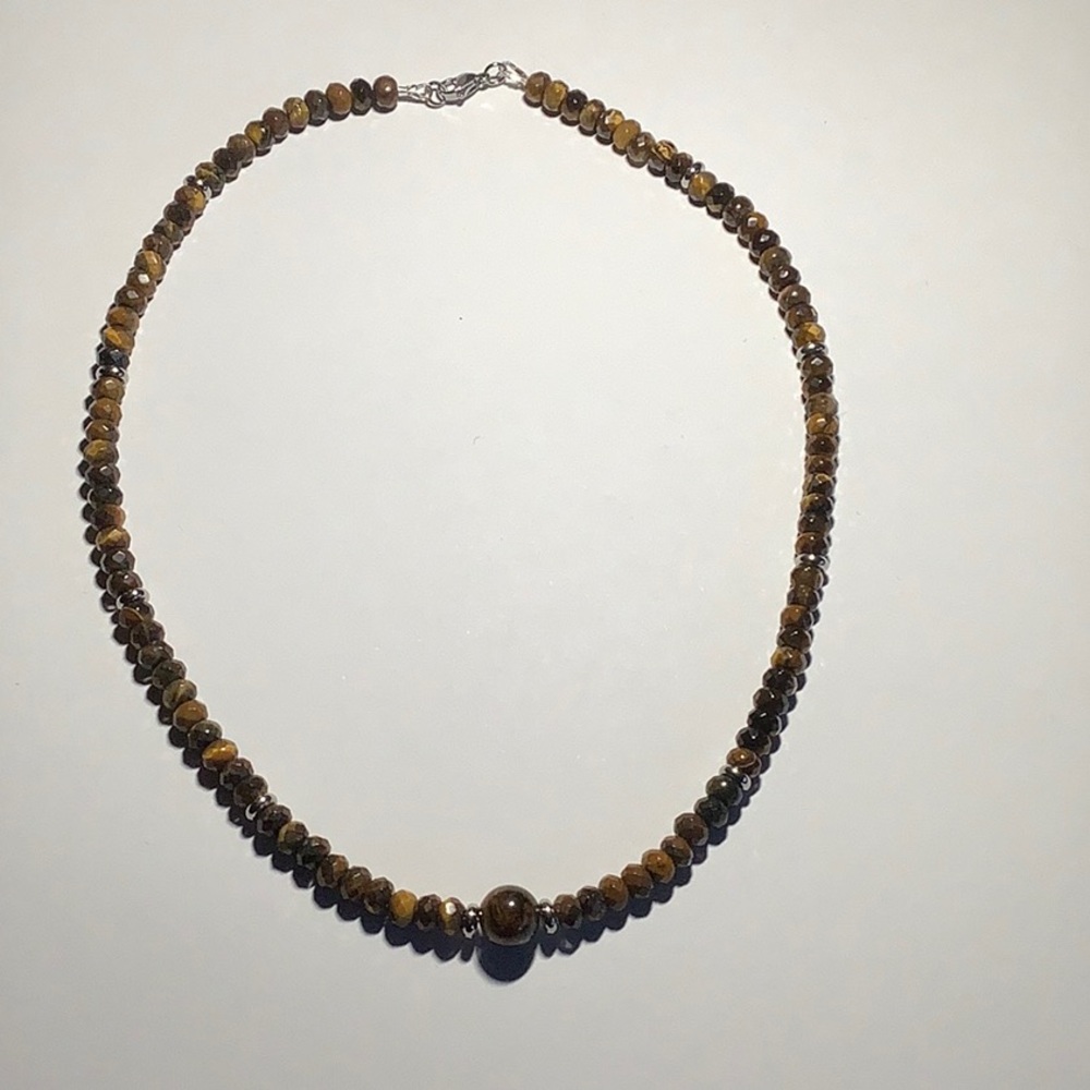 Crystal necklace tigers eye beaded necklace 18” handmade gemstone jewelry